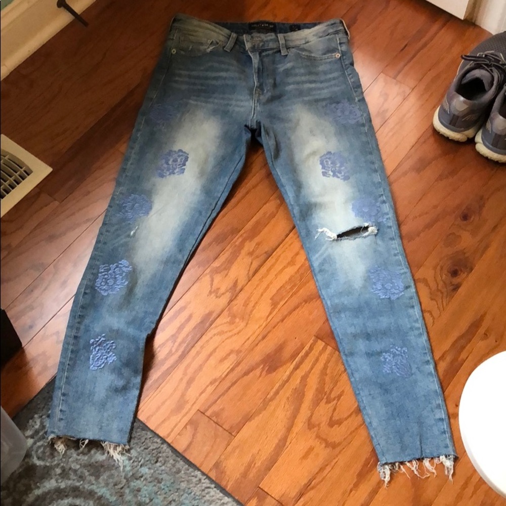 Lucky Brand Floral Decal Torn Jeans